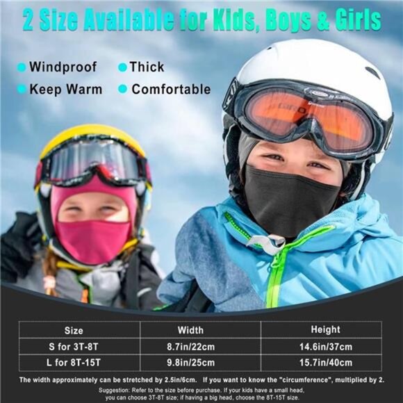 2 Pack Kids Balaclava Face Mask for Boy Girl, Winter Hat Ski Mask for Cold - Picture 6 of 8